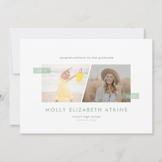 Dann und jetzt zwei Foto Abschluss Ankündigung (Vorderseite)