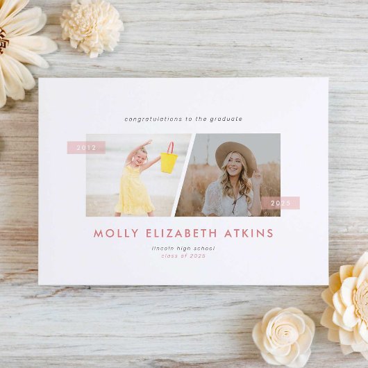 Dann und jetzt zwei Foto Abschluss Ankündigung