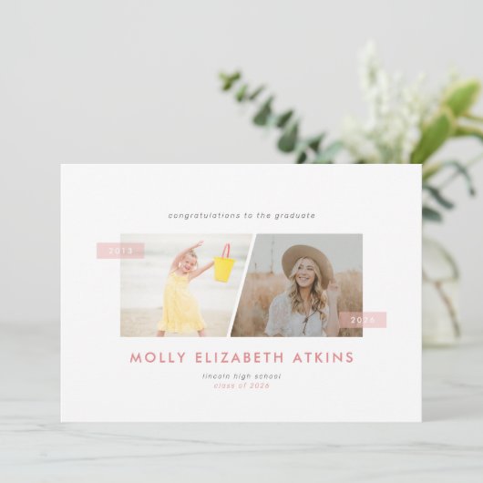 Dann und jetzt zwei Foto Abschluss Ankündigung (Stehend Vorderseite)