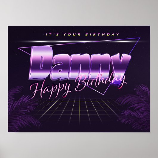 Danny Name Vorname lila retro Poster Geburtstag (Vorne)