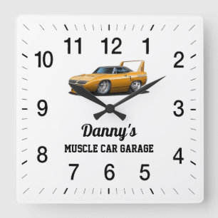 Danny's Muscle Car Garage Quadratische Wanduhr