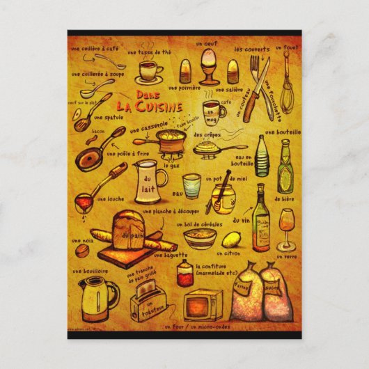 Dans La Cuisine - französische Vokabarte Postkarte (Vorderseite)