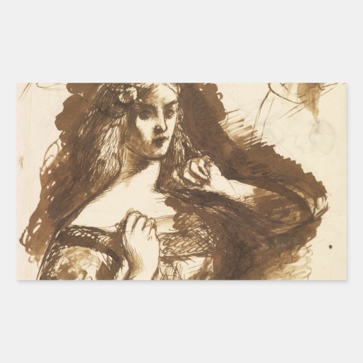 Dante Gabriel Rossetti - Sketch in halber Länge Rechteckiger Aufkleber (Vorderseite)