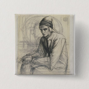 Dante in der Meditation, die einen Granatapfel, Button