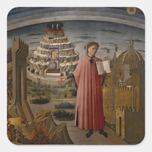 Dante vor dem Kloster Mt. Quadratischer Aufkleber (Vorderseite)