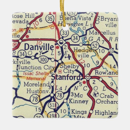 Danville KY Vintag Map Keramikornament (Vorderseite)