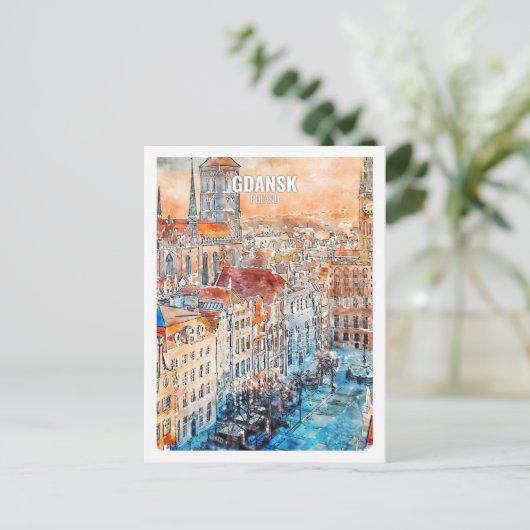 Danzig Polen Bekannte Wasserfarbskizze für Reisen Postkarte (Stehend Vorderseite)
