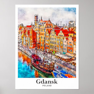 Danzig Polen Reise Wasserfarbe Handgezeichnet Poster