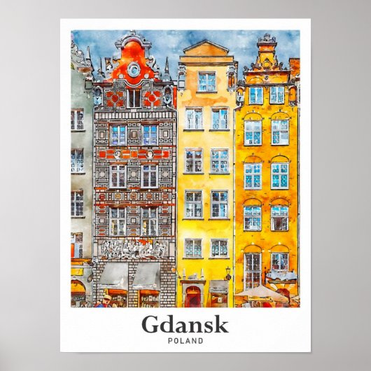 Danzig Polen Reisen Wasserfarben Hand gezogen Poster (Vorne)