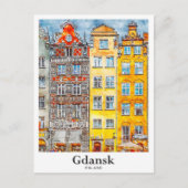 Danzig Polen Reisen Wasserfarben Hand gezogen Postkarte (Vorderseite)