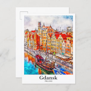 Danzig Polen Reisen Wasserfarben Hand gezogen Postkarte