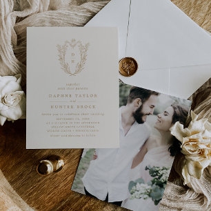 DAPHNE Classic Cream Gold Formal Foto Wedding Einladung
