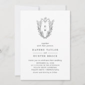 DAPHNE Classic Schwarz-weiß Floral Foto Wedding Einladung (Vorderseite)