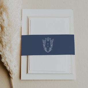 DAPHNE Dark Blue Simple Modern Botanical Wedding Einladungsbanderole