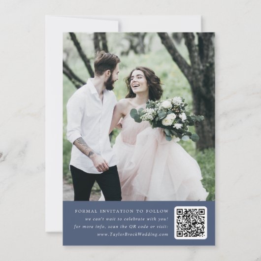 DAPHNE Dark Blue White Botanical Modern Wedding Save The Date (Rückseite)