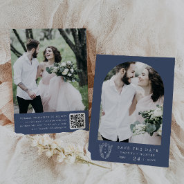 DAPHNE Dark Blue White Botanical Modern Wedding Save The Date