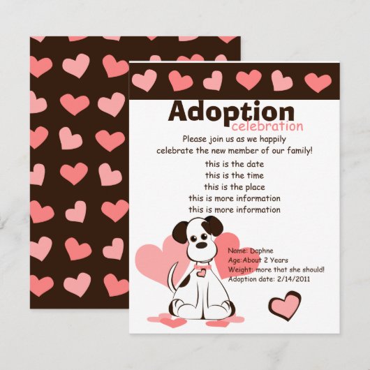 Daphne der Adoptiert Hund Einladung (Vorne/Hinten)