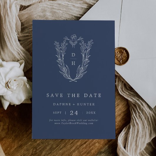 DAPHNE Elegant Dark Blue Minimal Einfache Hochzeit Save The Date