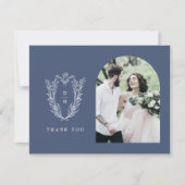 DAPHNE Flat Dark Blue Minimal einfaches Foto Hochz Dankeskarte (Vorderseite)