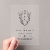 DAPHNE Floral Monogram Black Wedding Save the Date Acryleinladungen (Insitu (Handheld))