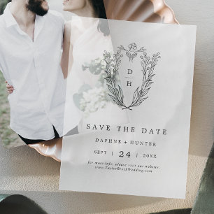 DAPHNE Floral Monogram Black Wedding Save the Date Pergament Einladungen