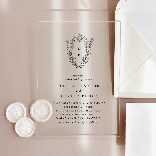 DAPHNE Floral Monogram Classic Vintage Wedding Acryleinladungen