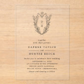 DAPHNE Floral Monogram Classic Vintage Wedding Acryleinladungen (Vorderseite)