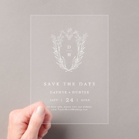 DAPHNE Floral Monogram White Wedding Save the Date Acryleinladungen (Insitu (Handheld))