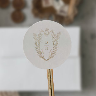 DAPHNE Formal Cream Gold Classic Wedding Monogram Runder Aufkleber