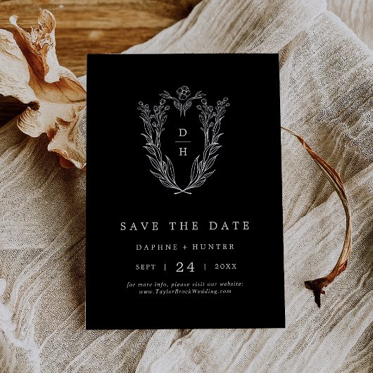 DAPHNE Formal Dark Black Classic Floral Wedding Save The Date