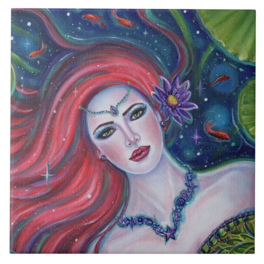 Daphne mermaid mit Lotus von Renee Lavoie Fliese (Vorderseite)