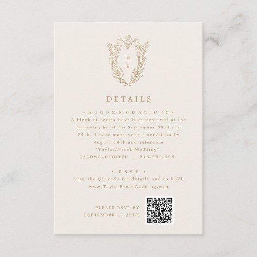 DAPHNE Minimal Creme Gold Einfache Hochzeitsdetail Begleitkarte (Vorderseite)