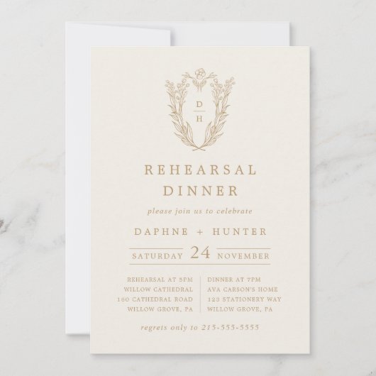 DAPHNE Minimal Creme Gold Einfache Probe Abendesse Einladung (Vorderseite)