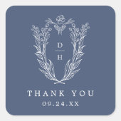 DAPHNE Modern Dark Blue Navy Hochzeit Vielen Dank Quadratischer Aufkleber (Vorderseite)