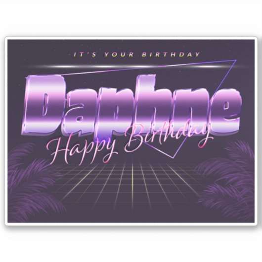 Daphne Name Vorname lila retro Sticker Geburtstag (Vorderseite)