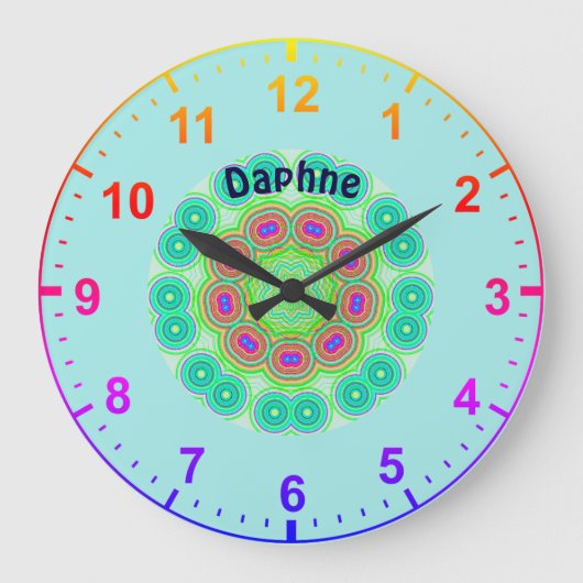DAPHNE Personalisiert~Kaleidoskop Circles Fraktal Große Wanduhr (Vorderseite)