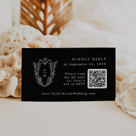 DAPHNE QR Code Chic Black Wedding RSVP Cards Begleitkarte