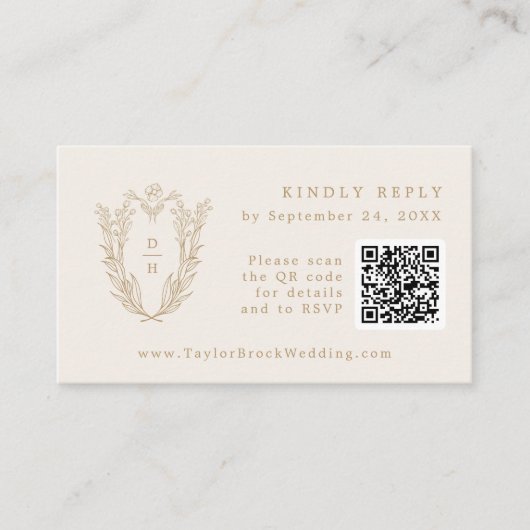 DAPHNE QR Code Cream Gold Boho Wedding RSVP Cards Begleitkarte (Vorderseite)