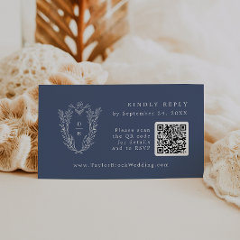 DAPHNE QR Code Dark Blue Simple Wedding RSVP Cards Begleitkarte