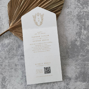 DAPHNE QR Code Fancy Gold Weiß Antik Hochzeit All In One Einladung