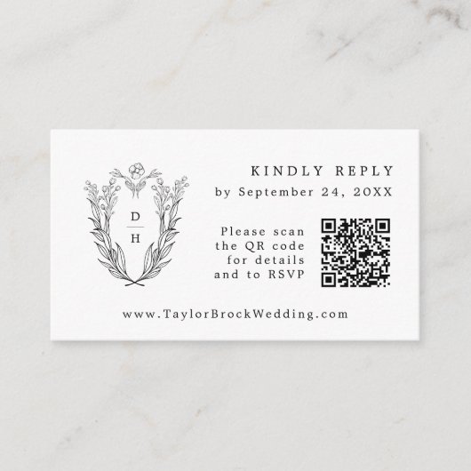 DAPHNE QR-Code Schwarz-weiße Hochzeitungs-RSVP-Kar Begleitkarte (Vorderseite)