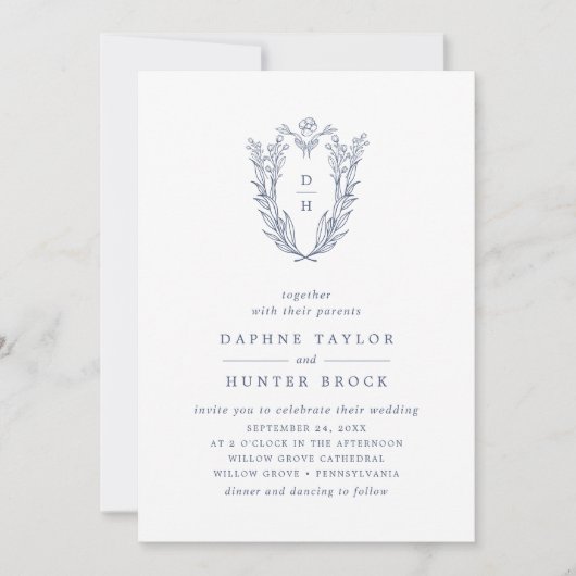 DAPHNE QR Code White Blue Minimalistisch Navy Hoch Einladung (Vorderseite)