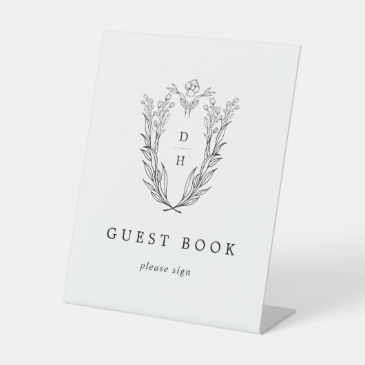 DAPHNE Schwarz-weiß Classic Wedding Guest Book Sig Sockelschild (Vorderseite)