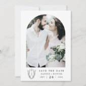 DAPHNE Schwarz-weißes florales Wappen Minimalistis Save The Date (Vorderseite)