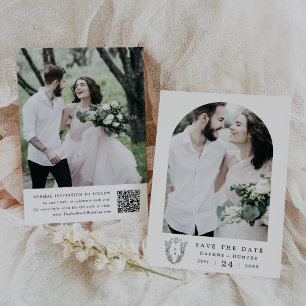 DAPHNE Schwarz-weißes florales Wappen Minimalistis Save The Date