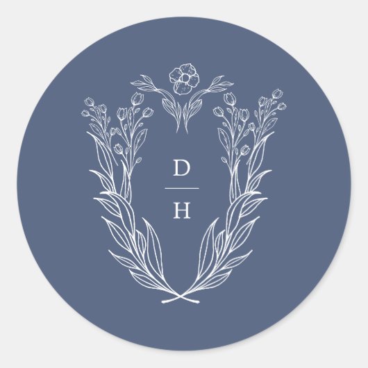 DAPHNE Simple Dark Blue Modern Wedding Monogram Runder Aufkleber (Vorderseite)