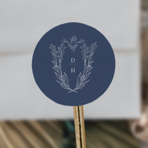 DAPHNE Simple Dark Blue Modern Wedding Monogram Runder Aufkleber