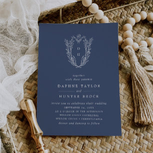 DAPHNE Simple Modern Botanical Dark Blue Wedding Einladung