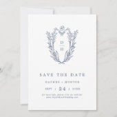 DAPHNE White Blue Moderne Botanische Hochzeit Save The Date (Vorderseite)