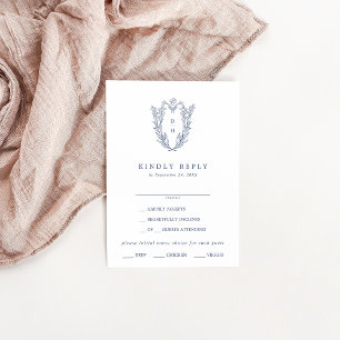 DAPHNE White Blue Navy Elegant Wedding RSVP Card Karte
